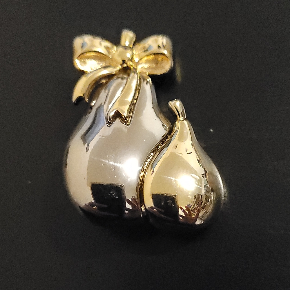Signed LC Gold Silver Tone Vintage Pear Brooch